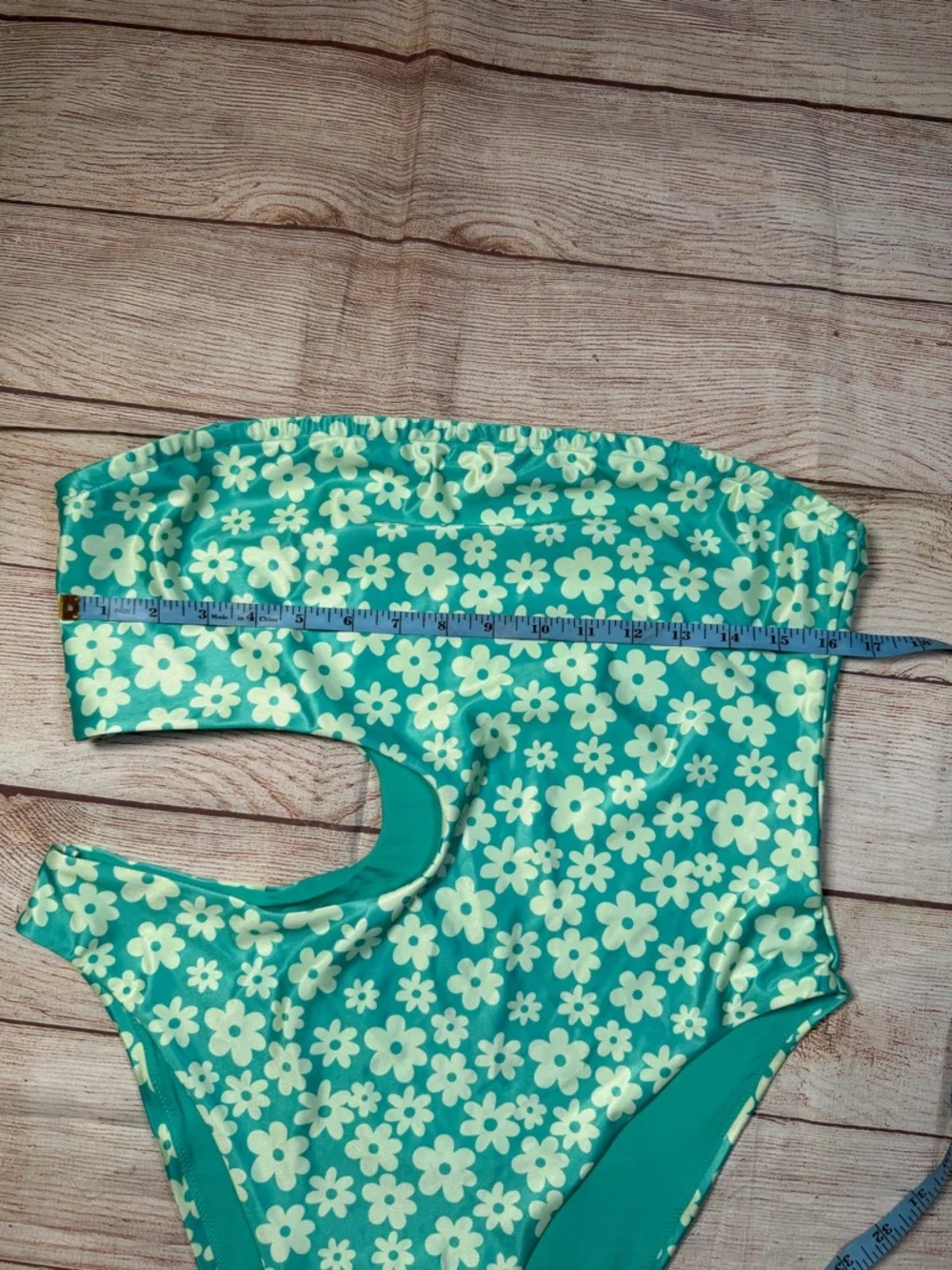 H&M Teal Micro Floral One-Piece Cutout Strapless Swimsuit and‎ Swim Skirt